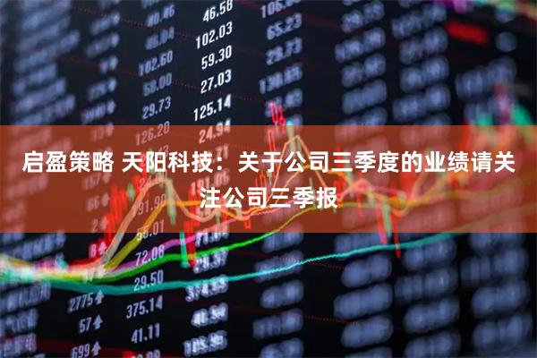启盈策略 天阳科技：关于公司三季度的业绩请关注公司三季报