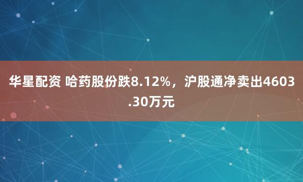 华星配资 哈药股份跌8.12%，沪股通净卖出4603.30万元